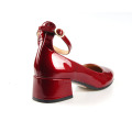 Low heels pump shoe round toe ankle strap pump red leather cow hides dress shoes women ladies pump shoes